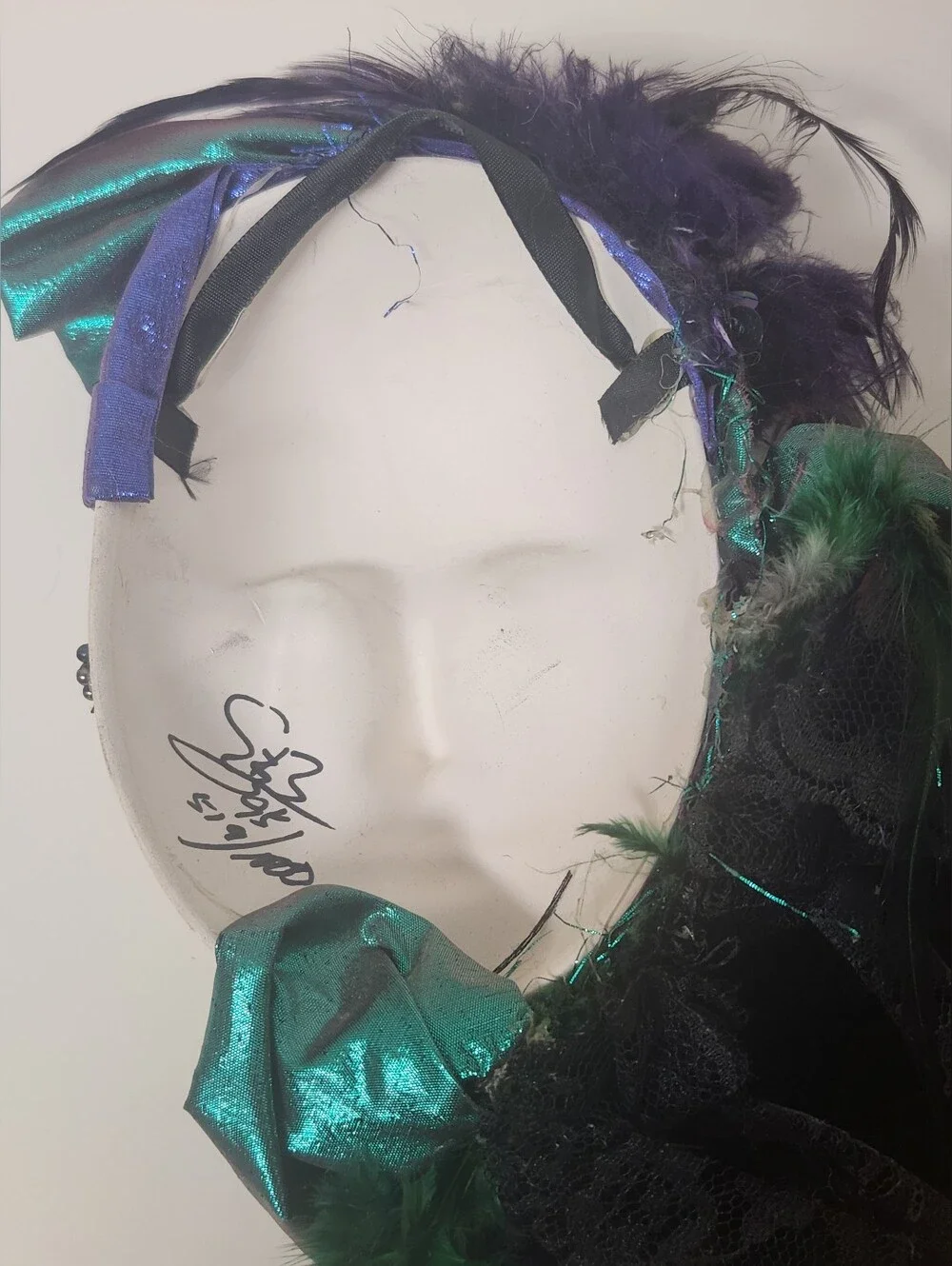 Signed & Numbered Lady Face Mask Wall Hanging Decor Feather 10